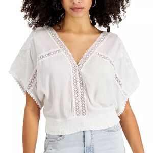 Self Esteem White Crochet-Trim Top - XL